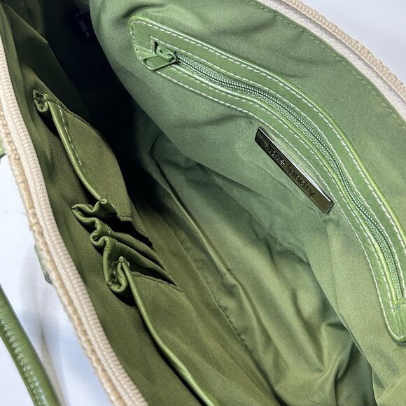 Kate Landry Natural Straw Green Soft Leather Tote Bag W Double Front Pockets - Picture 5 of 10